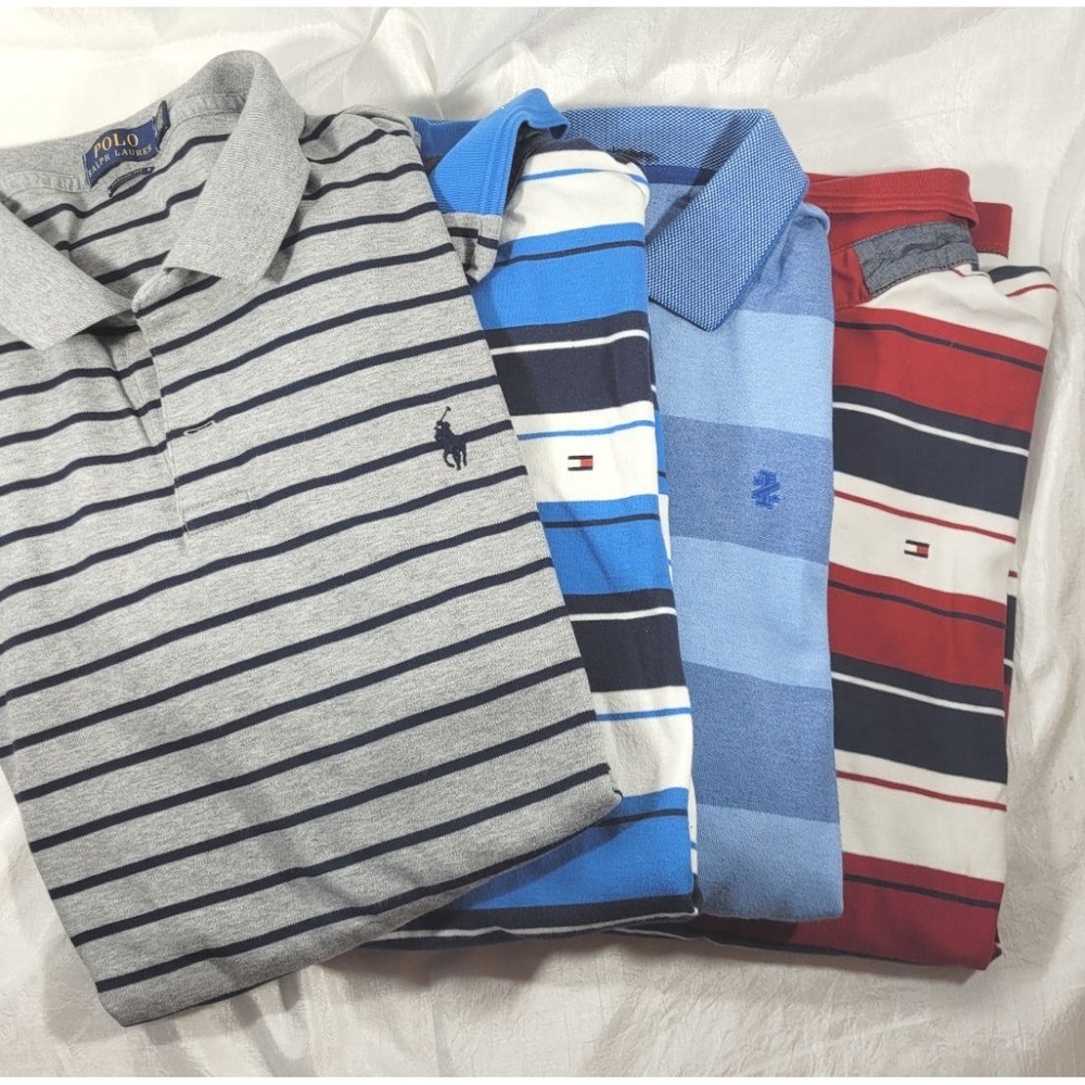 LOT: 4 Men's Striped Polos - IZOD, Ralph Lauren‎ Polo, Tommy Hilfigure - XL
